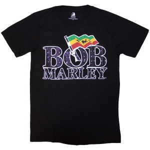 Bob Marley - Flag Logo Diamante Uni Bl    i gruppen MERCHANDISE / T-shirt / Reggae hos Bengans Skivbutik AB (5529845r)