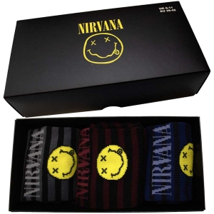 Nirvana - Smiley Stripes Uni 3-Pack Socks (Eu 39-4 i gruppen MERCHANDISE / Merch / Metal hos Bengans Skivbutik AB (5536162)