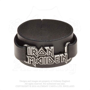 Iron Maiden - Logo Leather Wriststrap i gruppen MERCHANDISE / Merch / Metal hos Bengans Skivbutik AB (5536880)