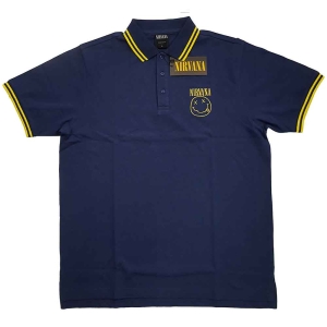 Nirvana - Yellow Smiley Uni Navy Piké: i gruppen MERCHANDISE / T-shirt / Metal hos Bengans Skivbutik AB (5542820r)