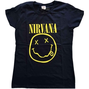 Nirvana - Yellow Happy Face Lady Navy (2XL) i gruppen MERCHANDISE / T-shirt / Pop-Rock hos Bengans Skivbutik AB (5546265)