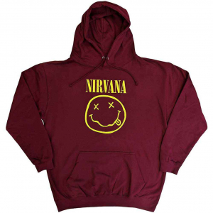 Nirvana - Yellow Happy Face Maroon Hoodie i gruppen Annet /  hos Bengans Skivbutik AB (5553890r)