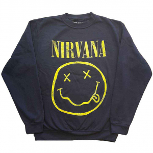 Nirvana - Yellow Happy Face Navy Sweatshirt i gruppen Annet /  hos Bengans Skivbutik AB (5553906r)