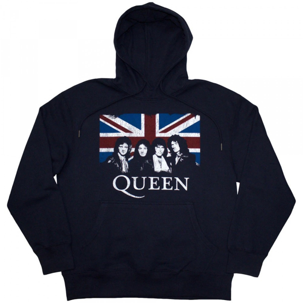 Queen - Vtge Union Jack Uni Navy Hoodie i gruppen MERCH / Klær / Hettegensere hos Bengans Skivbutik AB (5553960r)