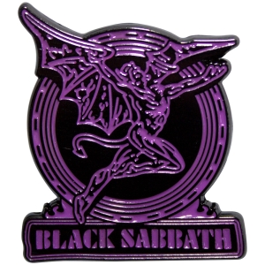 Black Sabbath - Purple Text Logo & Daemon Pin Badge i gruppen MERCHANDISE / Merch / Nyheter / Metal hos Bengans Skivbutik AB (5630510)