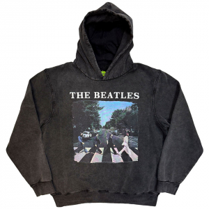 Beatles - Abbey Road & Logo Stone Wash Uni Char Hoodie i gruppen MERCHANDISE / Hoodies / Pop-Rock hos Bengans Skivbutik AB (5637607r)