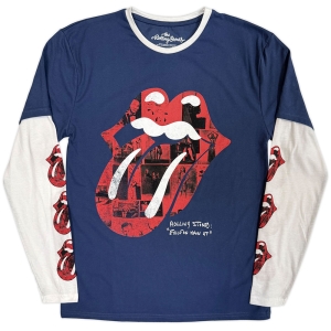 Rolling Stones - Collage Tongue Uni Denim/Wht Layered Longsl (L) i gruppen MERCHANDISE / T-shirt / Pop-Rock hos Bengans Skivbutik AB (5643778)