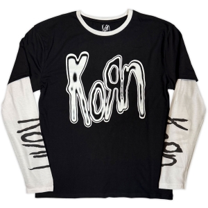 Korn - Metallic Logo Uni Bl/Wht Layered Longsleeve i gruppen MERCHANDISE / T-shirt / Nyheter / Metal hos Bengans Skivbutik AB (5643868r)