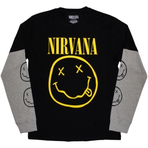 Nirvana - Happy Face Uni Bl/Grey Layered Longsleeve i gruppen MERCHANDISE / T-shirt / Nyheter / Pop-Rock hos Bengans Skivbutik AB (5644794r)