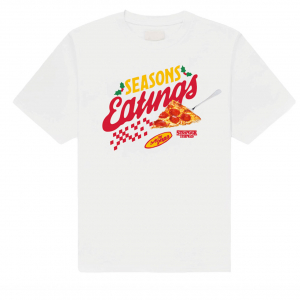 Stranger Things - Season Of Eating Pizza Uni Wht T-Shirt i gruppen MERCHANDISE / T-shirt / Kommende / Film-Musikkkal hos Bengans Skivbutik AB (5649141r)