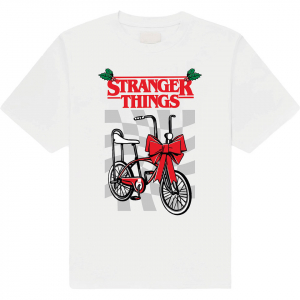 Stranger Things - Christmas Bike Uni Wht T-Shirt i gruppen MERCHANDISE / T-shirt / Kommende / Film-Musikkkal hos Bengans Skivbutik AB (5649146r)
