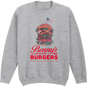 Stranger Things - Benny’S Burger Uni Grey Sweatshirt i gruppen MERCHANDISE / Hoodies / Kommende / hos Bengans Skivbutik AB (5649154r)