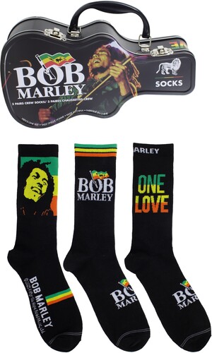 Bob Marley - Logos Guitar Tin Uni 3-Pack Socks i gruppen MERCHANDISE / Strumpor / Reggae hos Bengans Skivbutik AB (5667704)