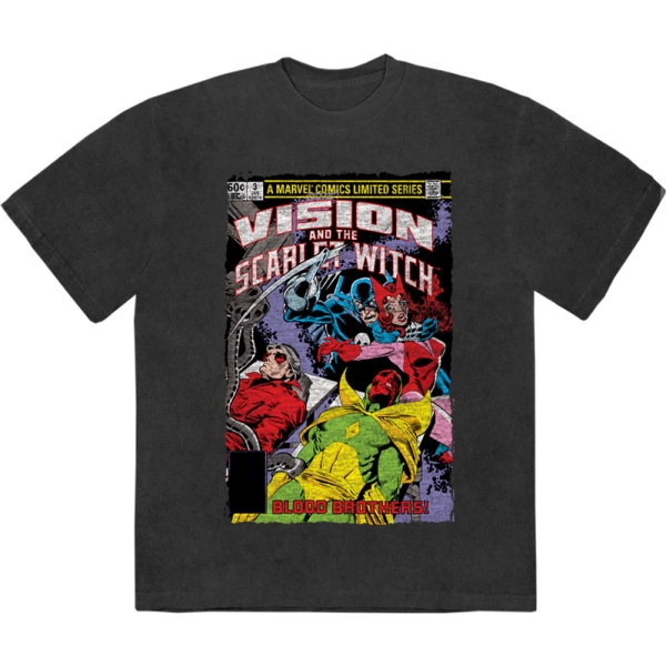 Marvel Comics - Vision/Scar Witch Blood Bros Stone Wash Uni Bl T-Shirt i gruppen MERCHANDISE / T-shirt / Nyheter / Film-Musikkkal hos Bengans Skivbutik AB (5674008r)