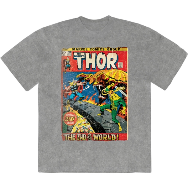 Marvel Comics - Thor End Of The World Stone Wash Uni Grey T-Shirt i gruppen MERCHANDISE / T-shirt / Nyheter / Film-Musikkkal hos Bengans Skivbutik AB (5674013r)