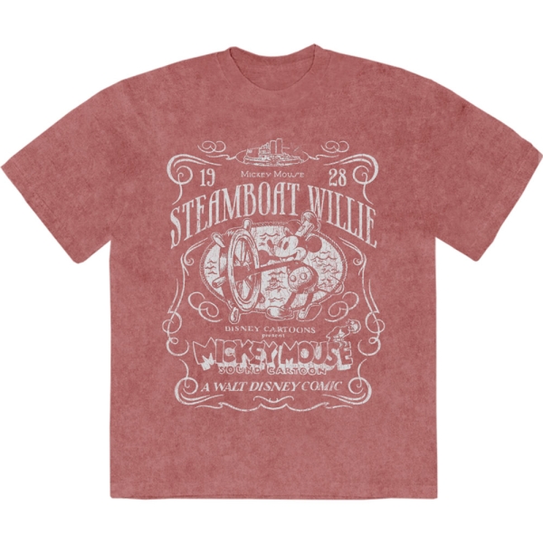 Disney - Mm Steamboat Willie Stone Wash Uni Kashmir Red T-Shirt i gruppen MERCHANDISE / T-shirt / Nyheter / Film-Musikkkal hos Bengans Skivbutik AB (5674027r)