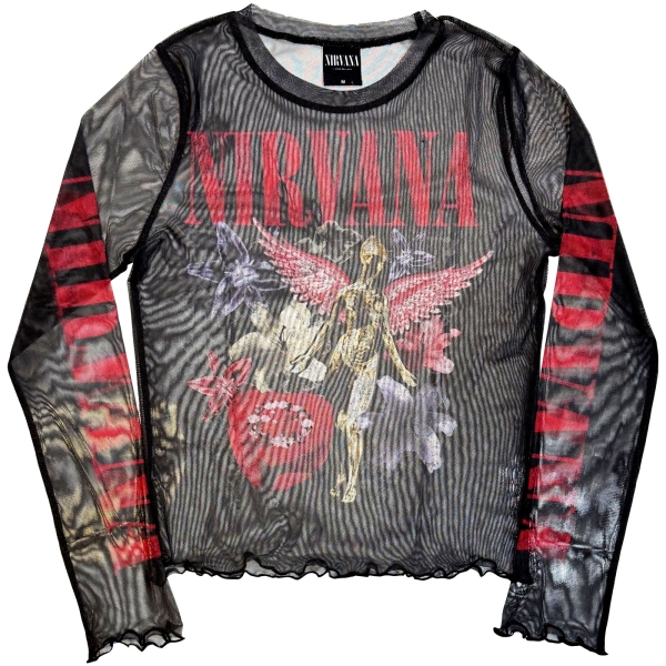 Nirvana - In Utero Vintage Collage Lady Bl Mesh Crop T-Shirt i gruppen MERCHANDISE / T-shirt / Nyheter / Pop-Rock hos Bengans Skivbutik AB (5674540r)