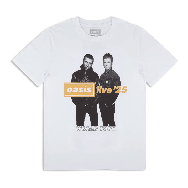 Oasis - Live 25 Gold Photo Uni Wht T-Shirt i gruppen MERCHANDISE / T-shirt / Nyheter / Pop-Rock hos Bengans Skivbutik AB (5674544r)