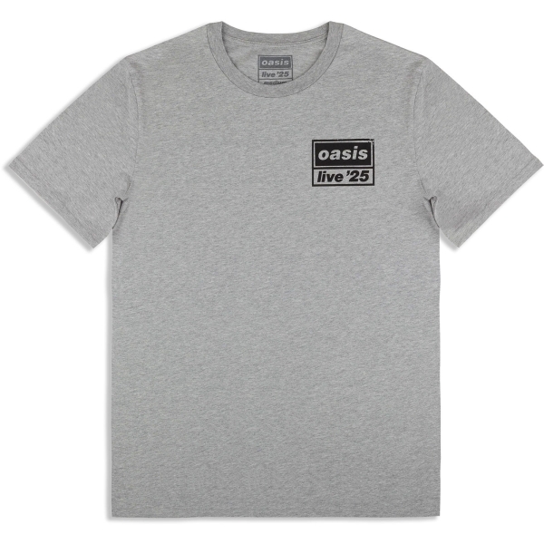 Oasis - Live 25 Distressed Lockup Pocket Grey T-Shirt i gruppen MERCHANDISE / T-shirt / Nyheter / Pop-Rock hos Bengans Skivbutik AB (5674559r)