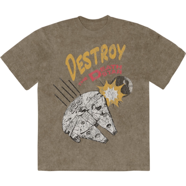 Star Wars - Destroy Death Star Stone Wash Uni Green T-Shirt i gruppen MERCHANDISE / T-shirt / Nyheter / Film-Musikkkal hos Bengans Skivbutik AB (5674600r)