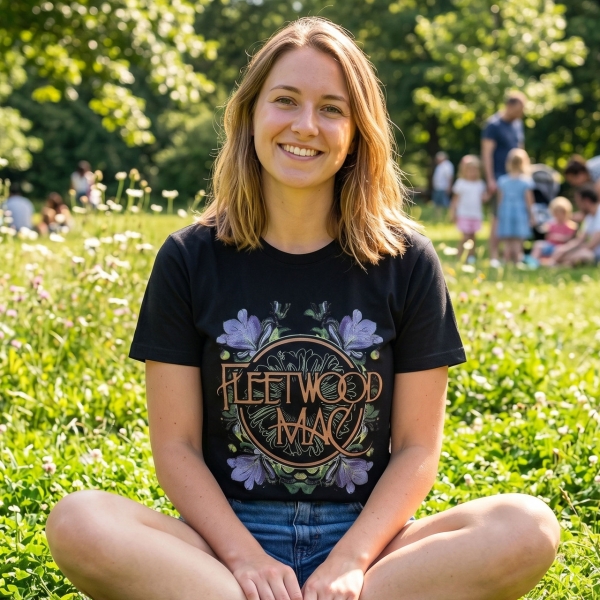 Fleetwood Mac - Unisex Premium Carbon T-Shirt: Circle Floral (Black) i gruppen MERCHANDISE / T-shirt / Kommende / Pop-Rock hos Bengans Skivbutik AB (5675963r)