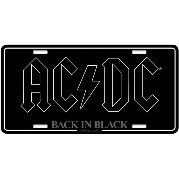 Ac/Dc - Number Plate: Back In Black i gruppen MERCHANDISE / Merch / Nyheter / Metal hos Bengans Skivbutik AB (5676492)