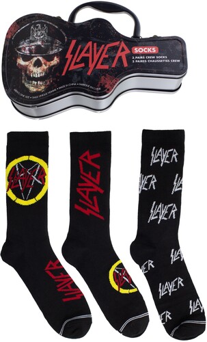 Slayer - Crew Socks (3 Pack Collector Guitar Shape Tin) i gruppen MERCHANDISE / Strumpor / Heavy Metal hos Bengans Skivbutik AB (5680199)