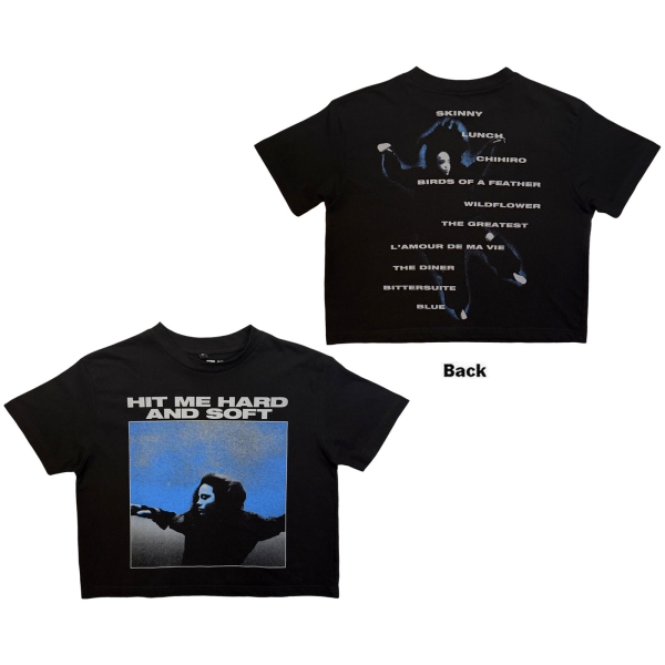 Billie Eilish - Hmhas Tracklist Lady Bl Crop Top i gruppen MERCHANDISE / T-shirt / Kommende / Pop-Rock hos Bengans Skivbutik AB (5681146r)