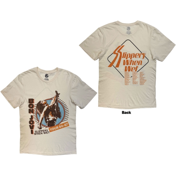 Bon Jovi - Slippery When Wet Tour 86-87 Uni Sand T-Shirt i gruppen MERCHANDISE / T-shirt / Kommende / Metal hos Bengans Skivbutik AB (5681150r)