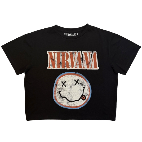 Nirvana - Distressed Logo Lady Bl Crop Top i gruppen MERCHANDISE / T-shirt / Kommende / Pop-Rock hos Bengans Skivbutik AB (5681177r)