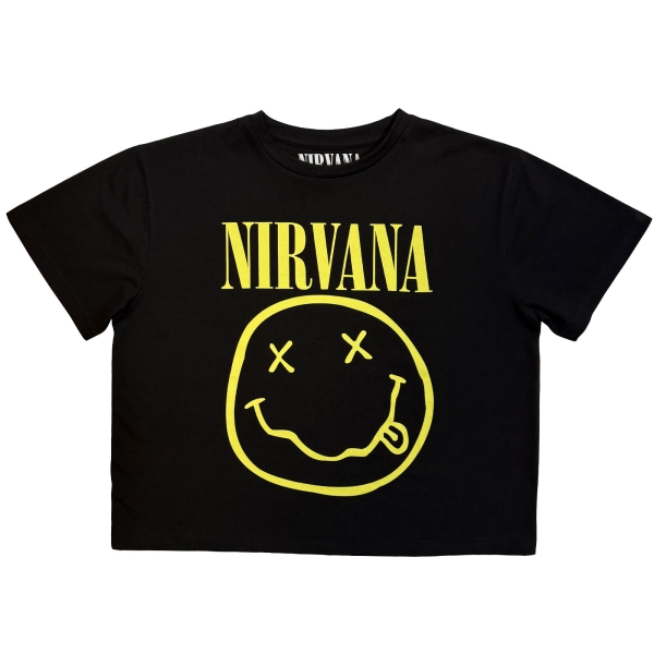 Nirvana - Yellow Happy Face Lady Bl Crop Top i gruppen MERCHANDISE / T-shirt / Kommende / Pop-Rock hos Bengans Skivbutik AB (5681178r)