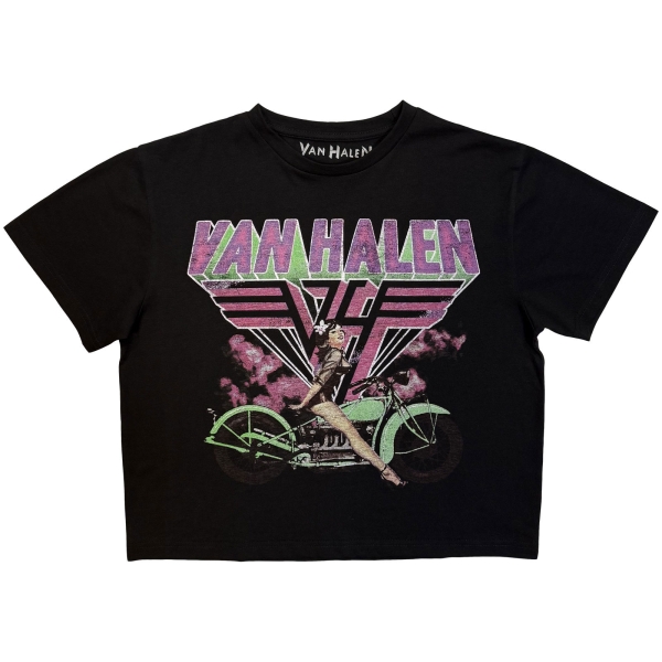 Van Halen - Neon Retro Pin Up Rider Lady Bl Crop Top i gruppen MERCHANDISE / T-shirt / Kommende / Metal hos Bengans Skivbutik AB (5681192r)