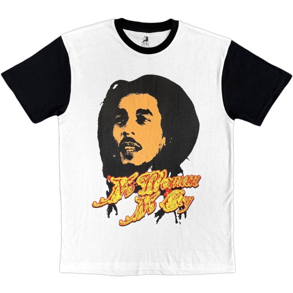 Bob Marley - No Woman Uni Wht/Bl Raglan T-Shirt i gruppen MERCH / Klær / T-skjorter hos Bengans Skivbutik AB (5685413r)