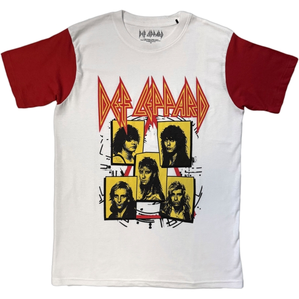 Def Leppard - Band Frame Uni Wht/Red Raglan T-Shirt i gruppen MERCH / Klær / T-skjorter hos Bengans Skivbutik AB (5685425r)