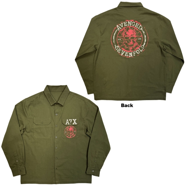 Avenged Sevenfold - Skull Emblem Uni Green Casual Shirt i gruppen MERCHANDISE / Skjorte / / hos Bengans Skivbutik AB (5686949r)