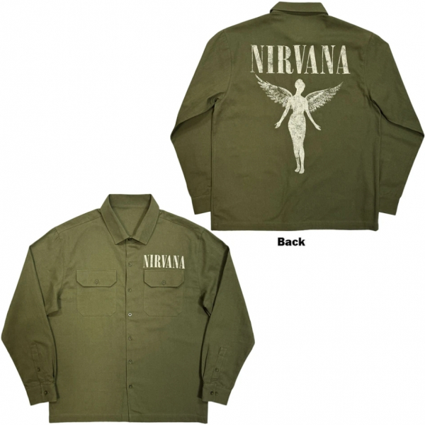 Nirvana - In Utero Logo Uni Green Casual Shirt i gruppen MERCH / Klær / Skjorter & piquéskjorter hos Bengans Skivbutik AB (5686953r)