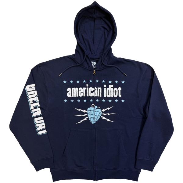 Green Day - American Idiot Electric Uni Navy Zip Hoodie i gruppen MERCHANDISE / Hoodies / Nyheter / Punk hos Bengans Skivbutik AB (5692990r)