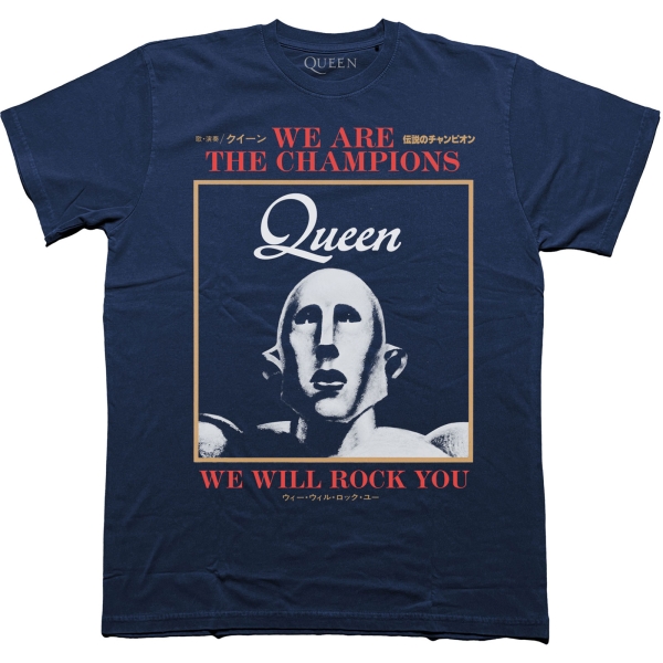 Queen - We Are The Champions We Will Rock You Uni Navy T-Shirt i gruppen MERCHANDISE / T-shirt / Nyheter / Pop-Rock hos Bengans Skivbutik AB (5693017r)