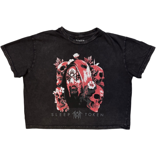 Sleep Token - Skull & Flowers Stone Wash Lady Char Crop Top i gruppen MERCHANDISE / T-shirt / Nyheter / Metal hos Bengans Skivbutik AB (5693024r)