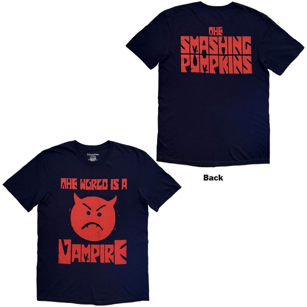 The Smashing Pumpkins - Red Face Vampire Uni Navy T-Shirt i gruppen MERCHANDISE / T-shirt / Nyheter / Pop-Rock hos Bengans Skivbutik AB (5695046r)