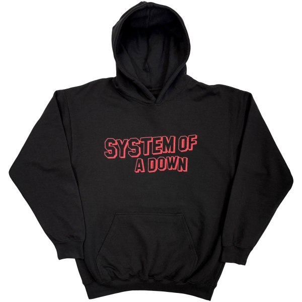 System Of A Down - Red Text Logo Uni Bl Hoodie i gruppen MERCHANDISE / Hoodies / Nyheter / Metal hos Bengans Skivbutik AB (5695047r)