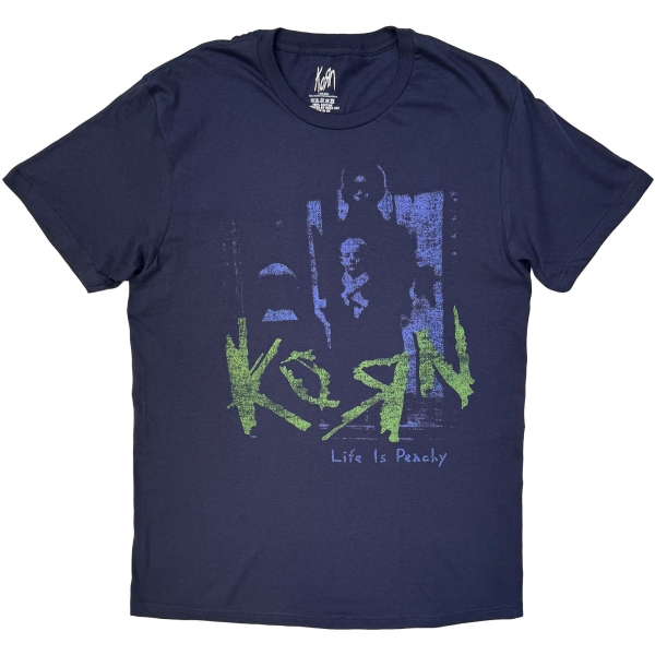 Korn - Life Is Peachy Green/Purple Uni Navy T-Shirt i gruppen MERCH / Klær / T-skjorter hos Bengans Skivbutik AB (5695334r)