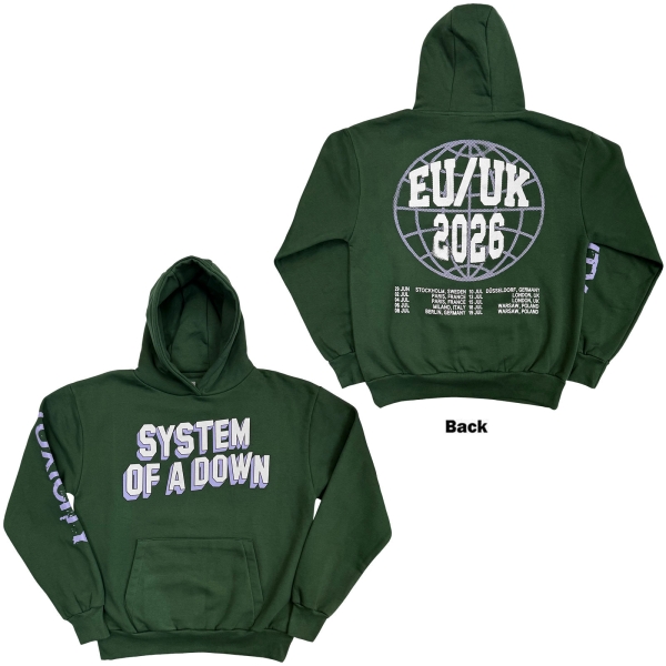 System Of A Down - Hollywood Logo Tour 26 Uni Green Hoodie i gruppen MERCHANDISE / Hoodies / Nyheter / Metal hos Bengans Skivbutik AB (5695341r)