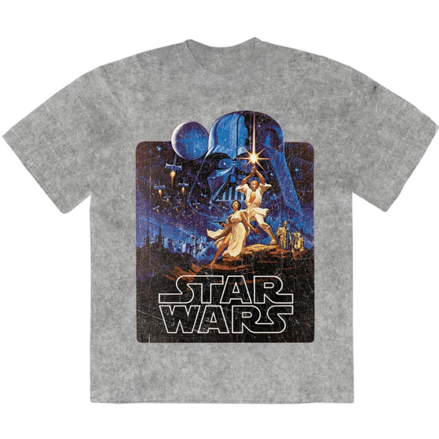 Star Wars - Luke & Leia Pose Stone Wash Uni Grey T-Shirt