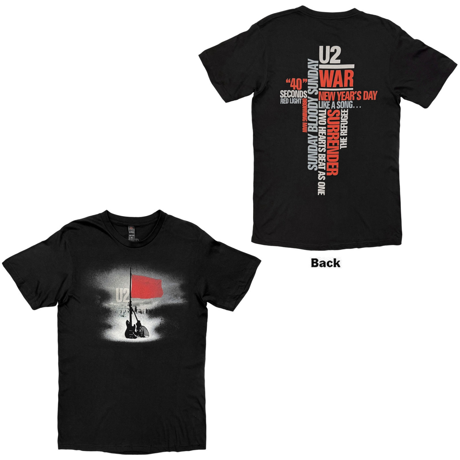 U2 - War Guitars & Red Flag Uni Bl T-Shirt