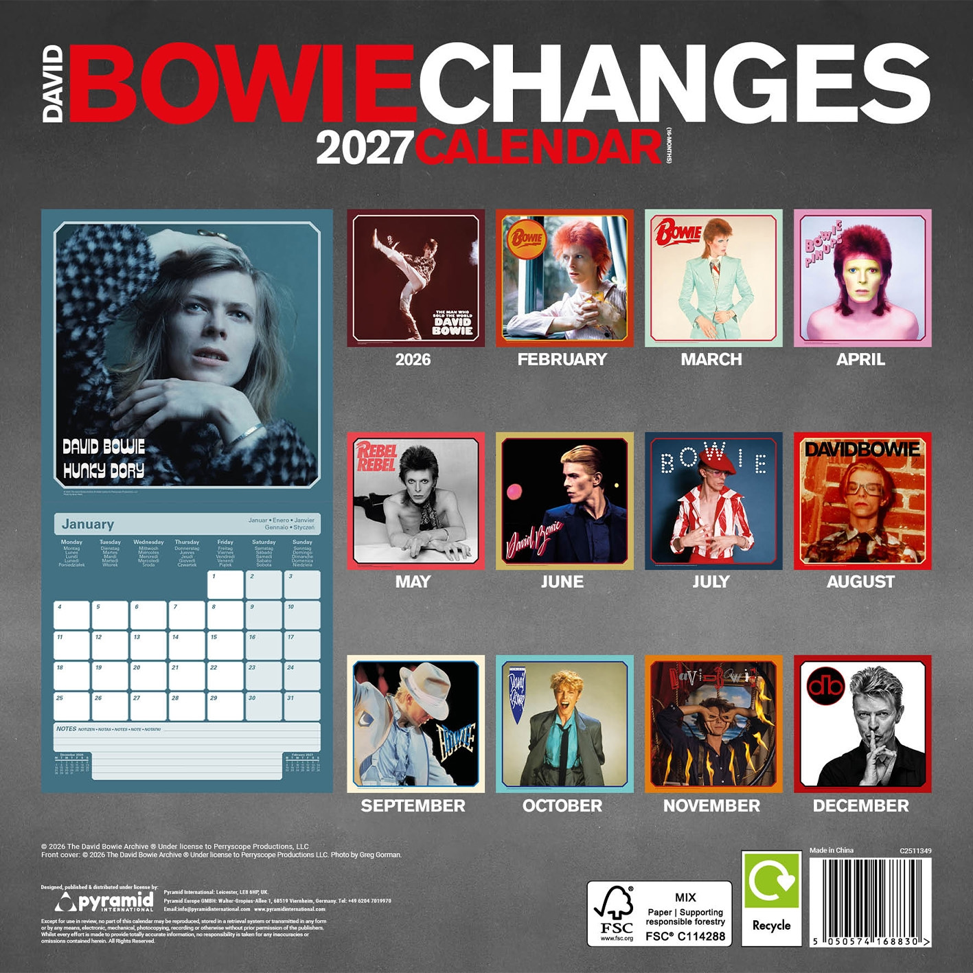 David Bowie - 2027 (Changes) 30X30 Square Calendar